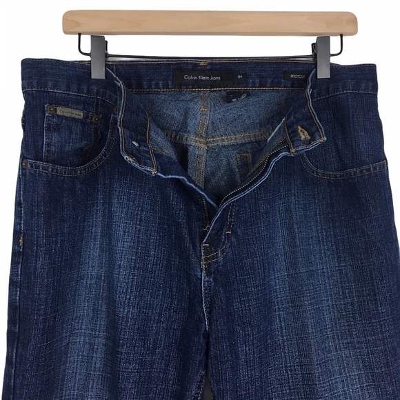 CALVIN KLEIN Jeans Bootcut Men Flat Slub Dark Wash Denim 34 x 30 Short Inseam - Picture 6 of 13